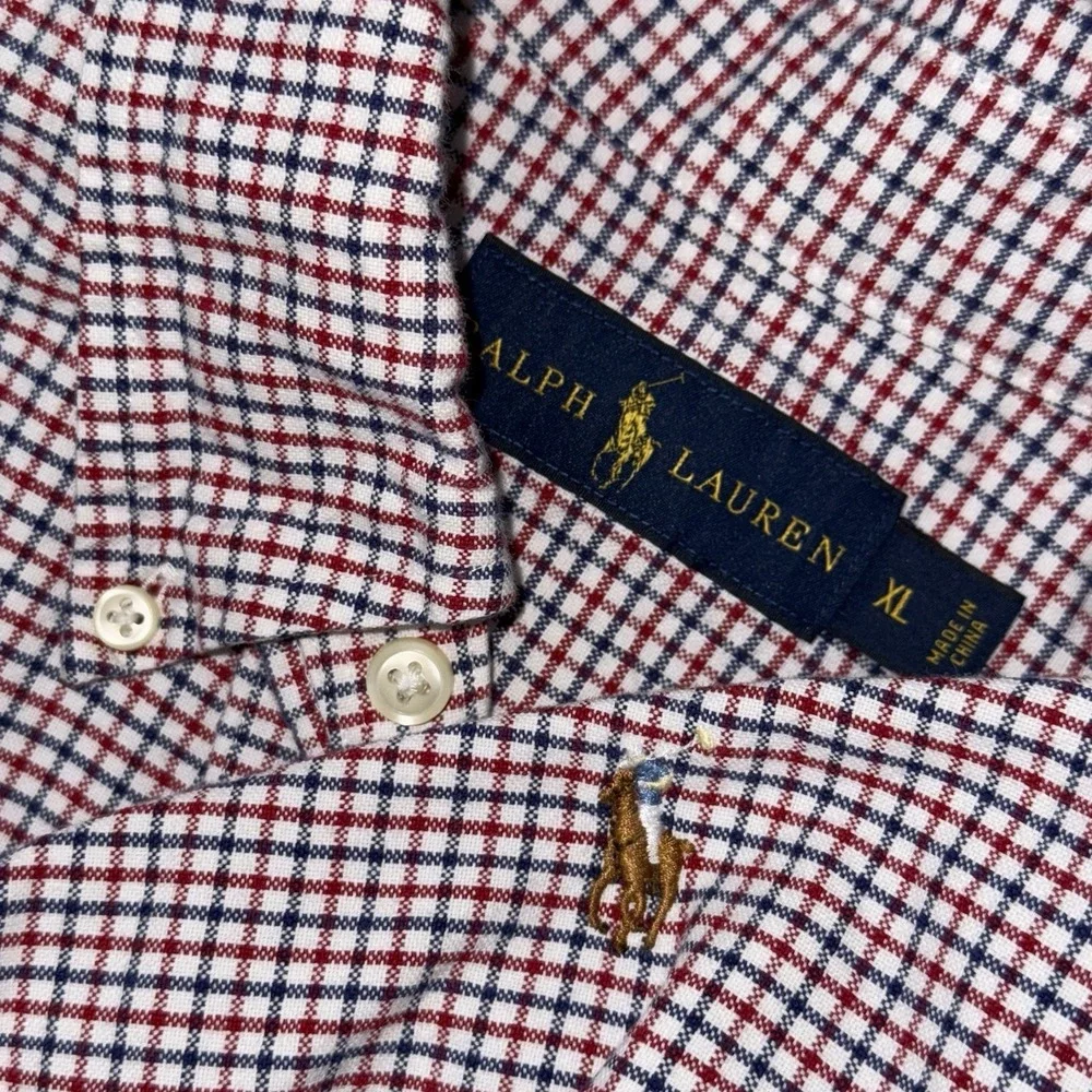 Polo Ralph Lauren Long Sleeve Button Down Oxford Men's XL Red White Blue Check